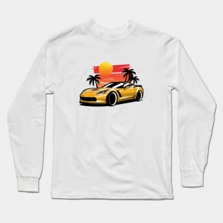 Yellow Corvette Z06 Sunset Palms Long Sleeve T-Shirt